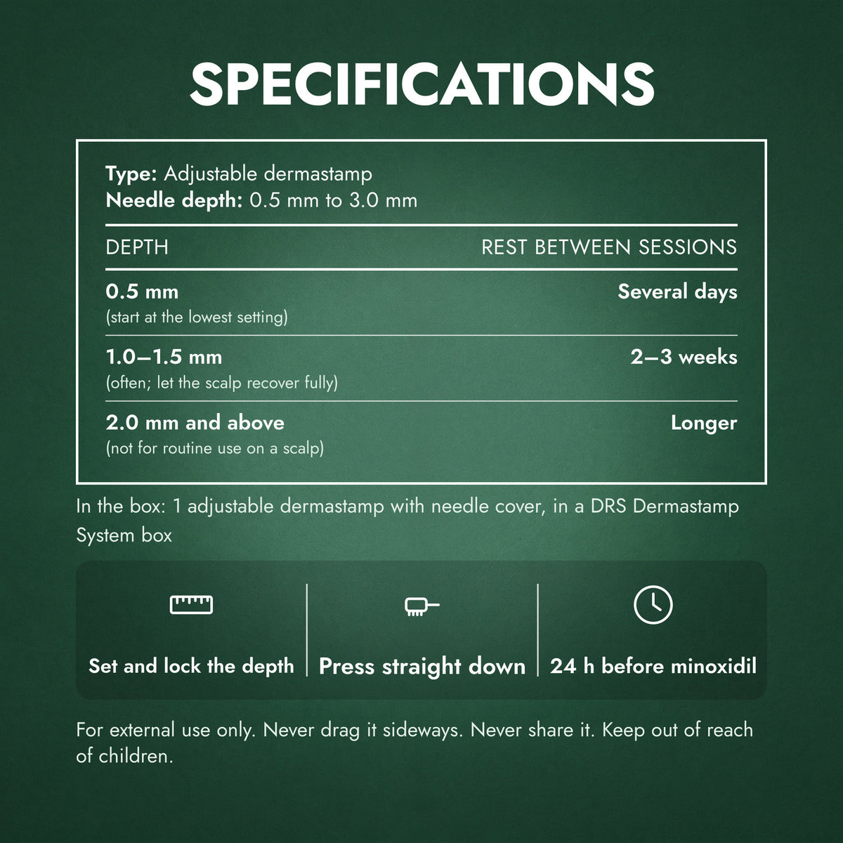 Specifications: Adjustable Dermastamp, 0.5–3.0 mm