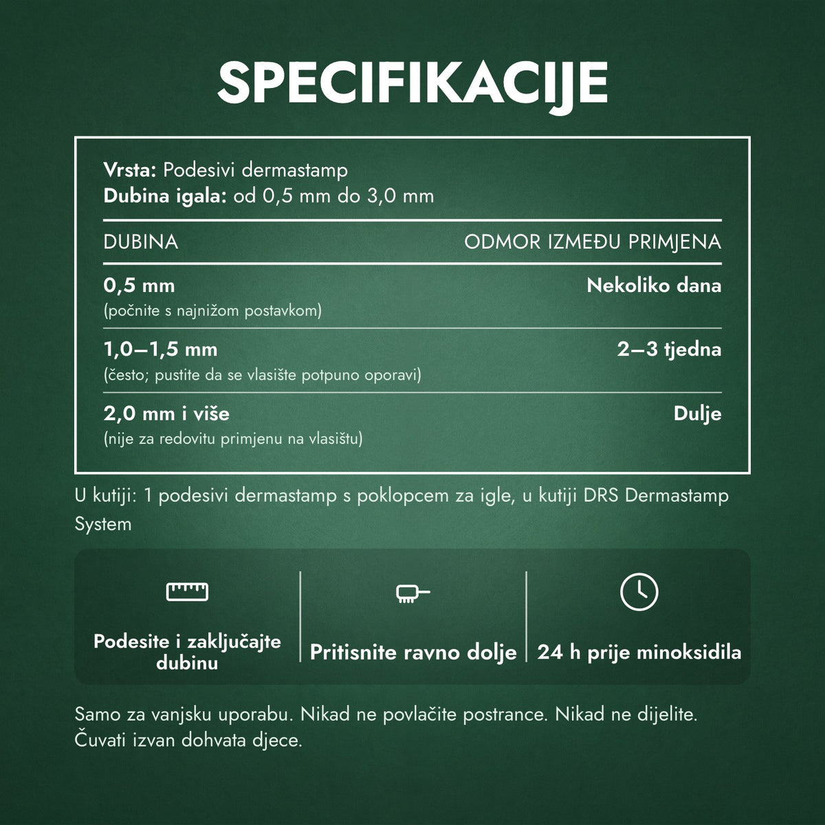 Specifikacije: Podesivi dermastamp, 0,5–3,0 mm