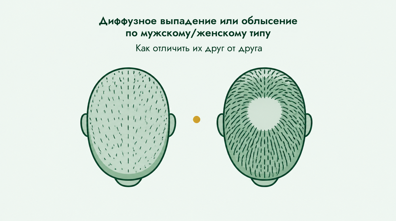 Диффузное поредение или выпадение волос по типу облысения