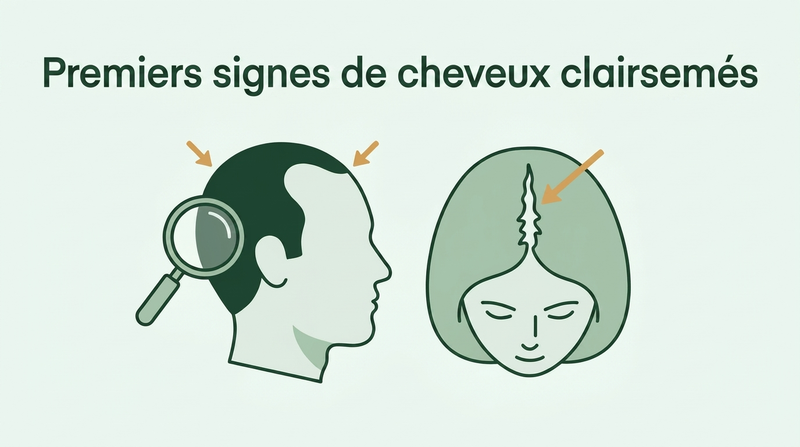 Premiers signes de cheveux clairsemés chez les hommes et les femmes
