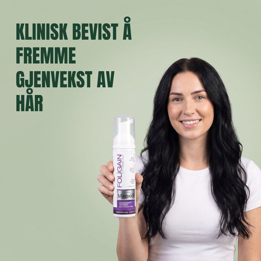 Foligain Minoxidil skum 2% for kvinner - 12 måneders forbruk — produktemballasje på hvit bakgrunn