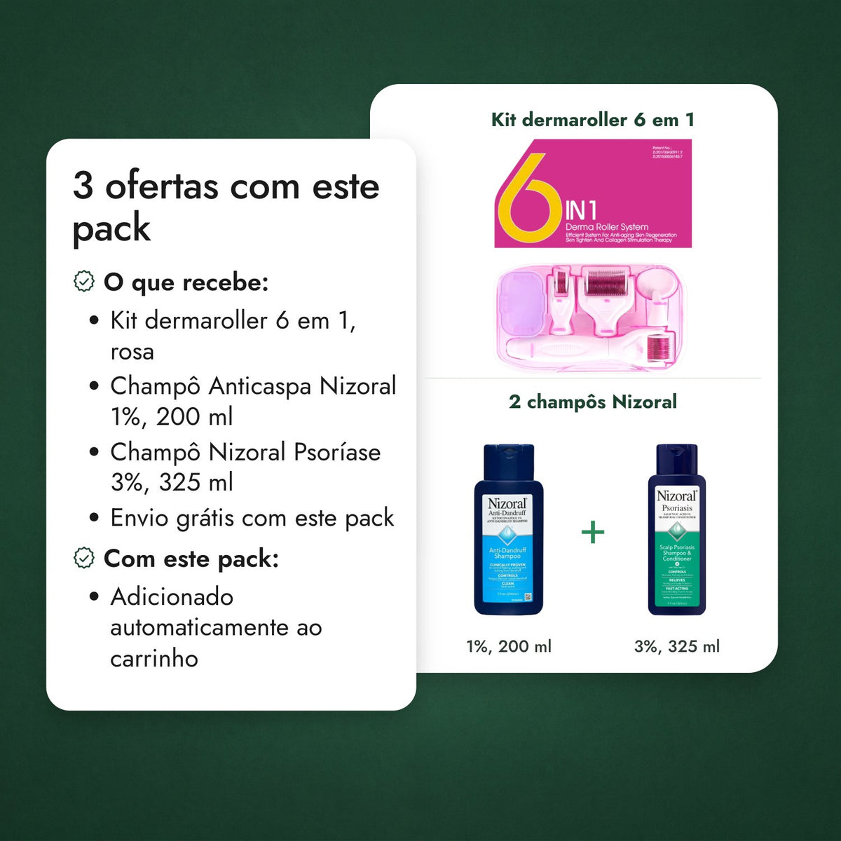 2 ofertas com este pack: Kit dermaroller 6 em 1, 2 champôs Nizoral
