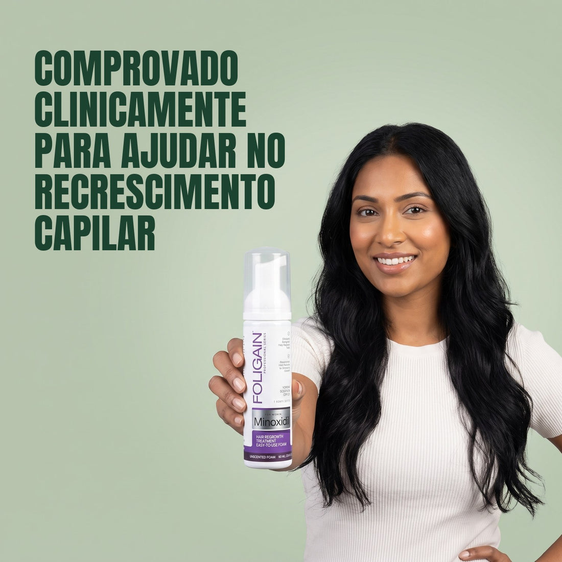 Espuma Foligain Minoxidil 2% para Mulheres - Suprimento para 3 Meses — embalagem do produto em fundo branco