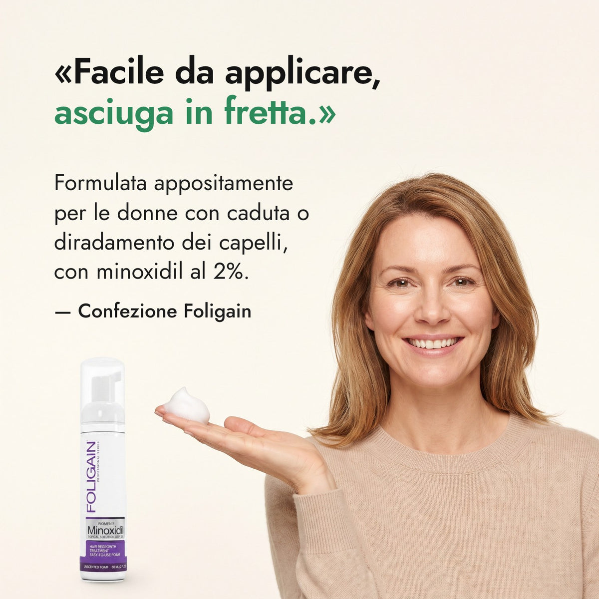 Facile da applicare, asciuga in fretta. — Confezione Foligain