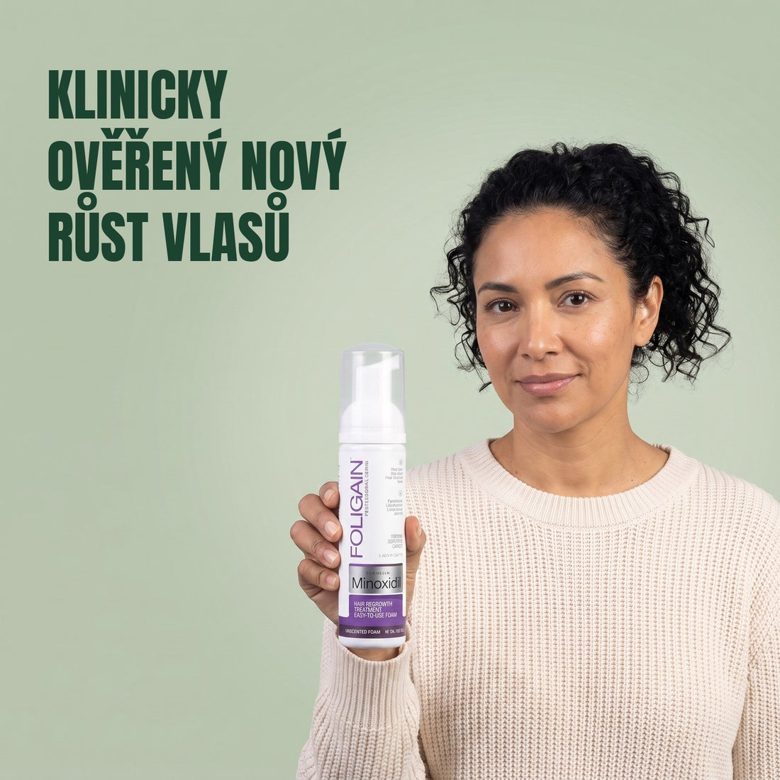 Foligain Minoxidil pěna 2 % pro ženy - zásoba na 9 měsíců — obal produktu na bílém pozadí