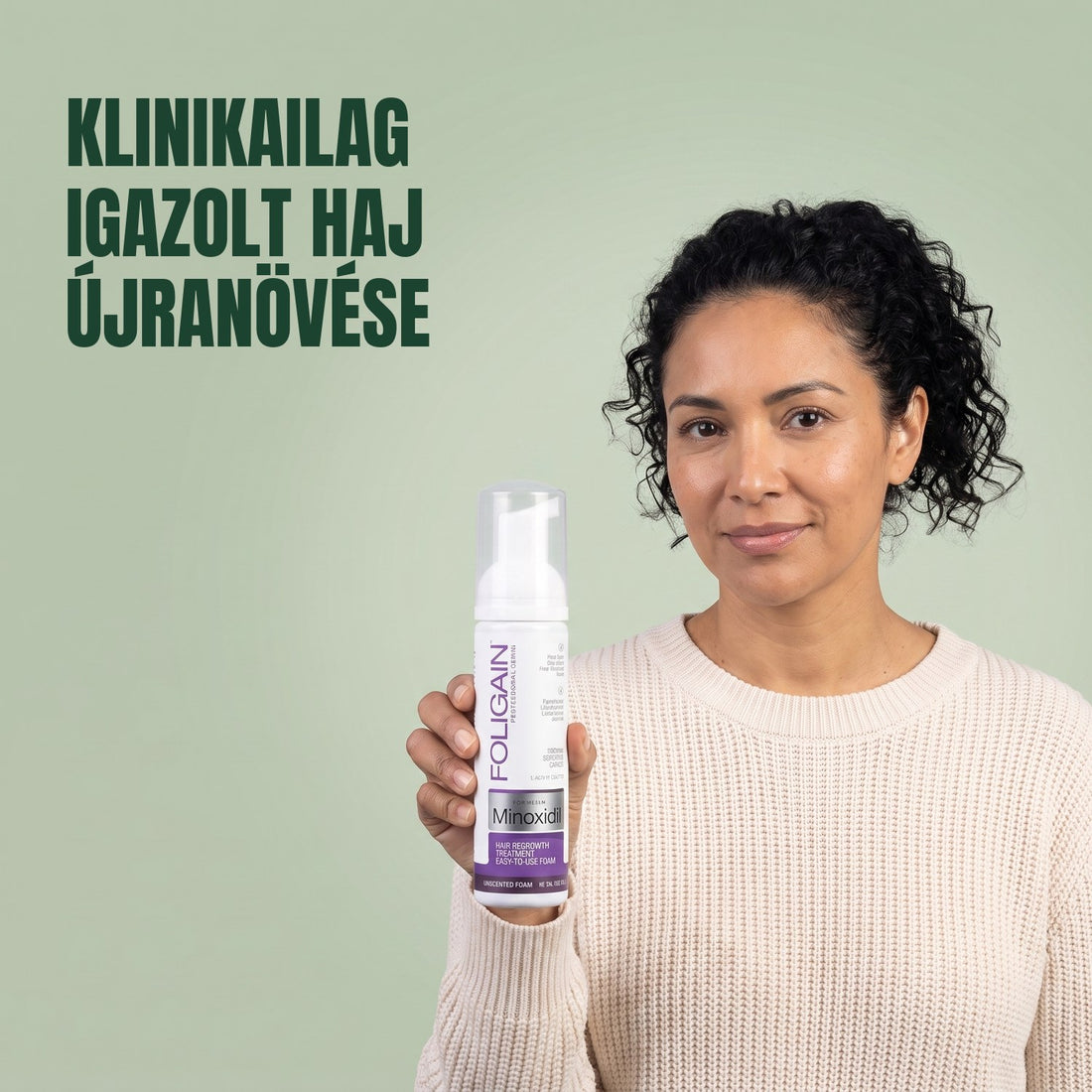 Foligain Minoxidil hab 2% nőknek - 9 havi adag — termékcsomagolás fehér háttéren
