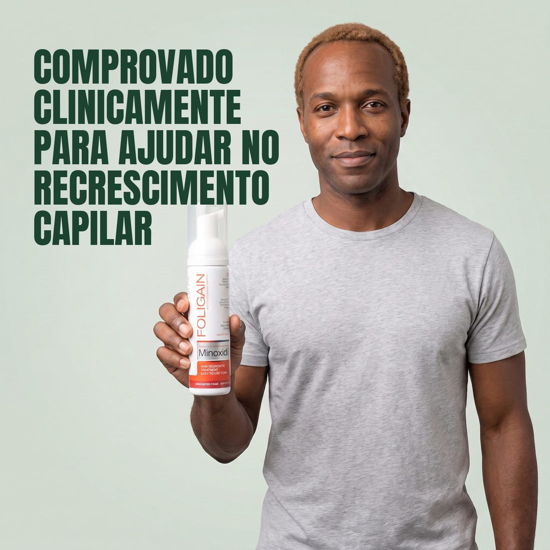 Espuma de Minoxidil Foligain 5% para Homens - Suprimento para 12 Meses — embalagem do produto em fundo branco