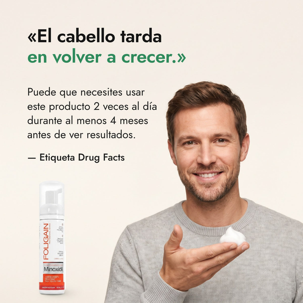 El cabello tarda en volver a crecer. — Etiqueta Drug Facts