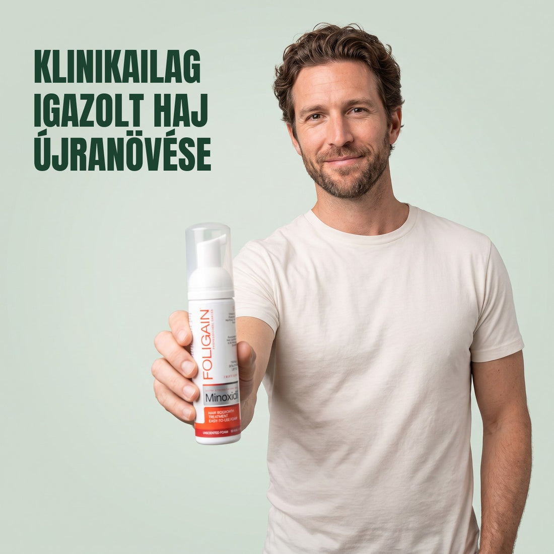 Foligain Minoxidil Hab 5% férfiaknak - 3 havi adag — termékcsomagolás fehér háttér előtt