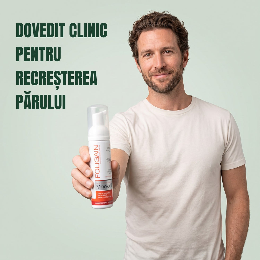 Foligain Minoxidil Spumă 5% pentru bărbați - rezervă pentru 3 luni — ambalaj produs pe fundal alb