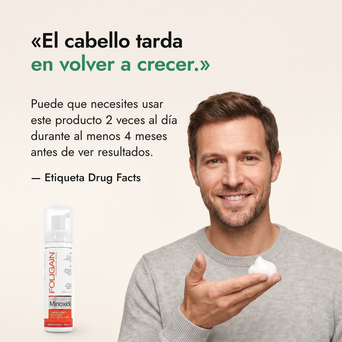 El cabello tarda en volver a crecer. — Etiqueta Drug Facts