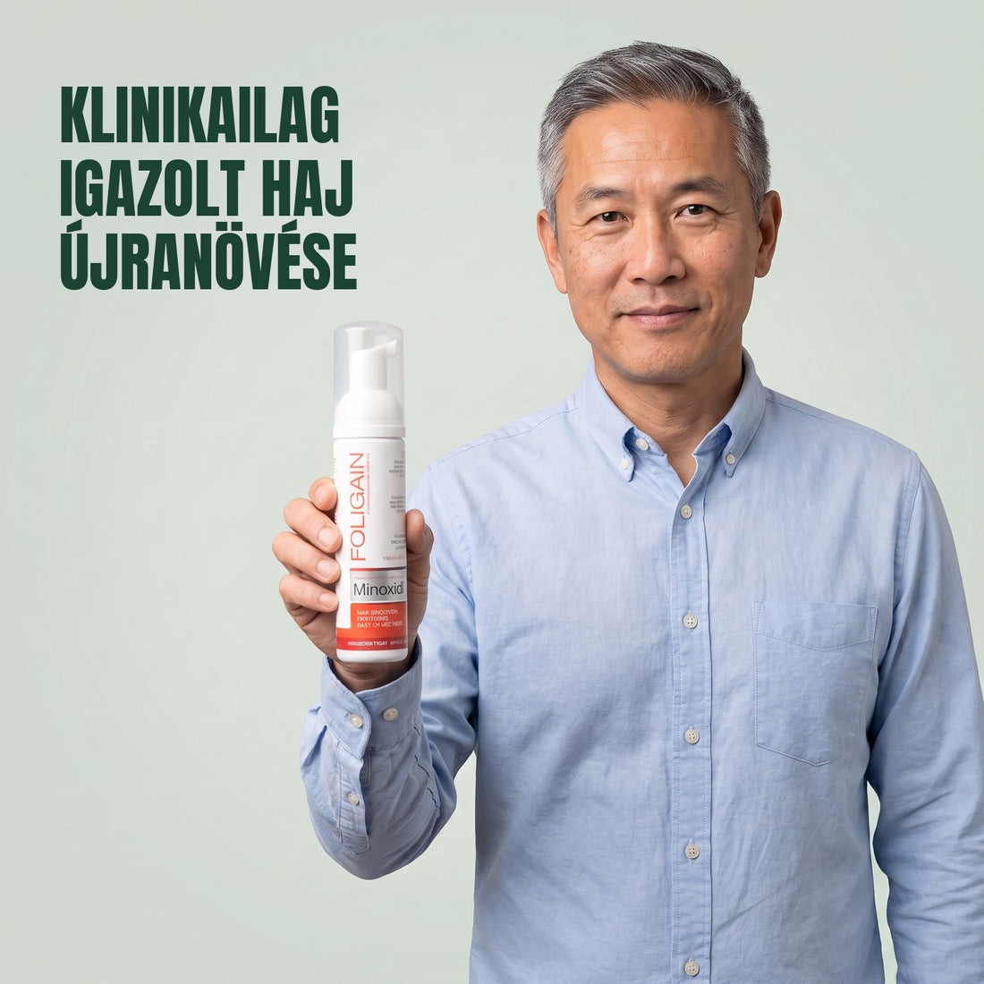 Foligain Minoxidil hab 5% férfiaknak - 6 havi adag — termékcsomagolás fehér háttéren