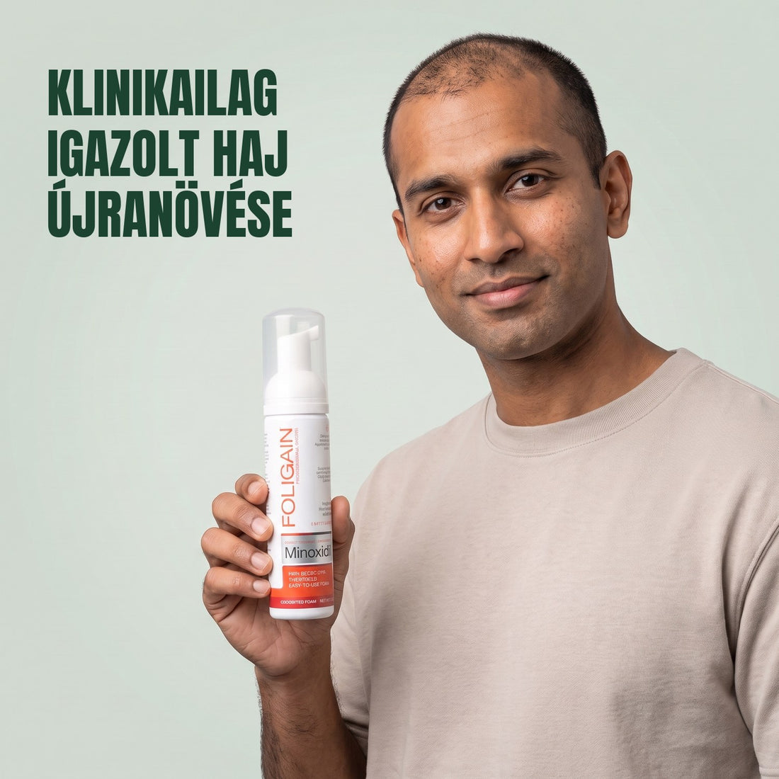 Foligain Minoxidil hab 5% férfiaknak - 9 havi adag — termékcsomagolás fehér háttéren