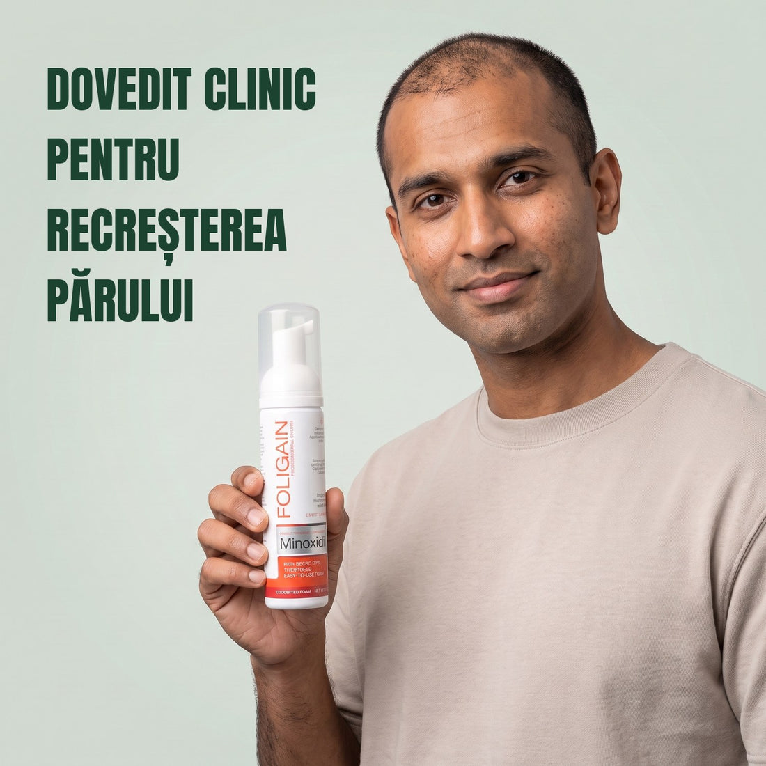 Spumă Foligain cu Minoxidil 5% pentru bărbați - rezervă pentru 9 luni — ambalaj produs pe fundal alb