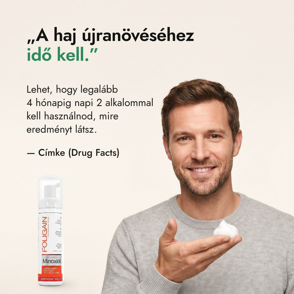 A haj újranövéséhez idő kell. — Címke (Drug Facts)