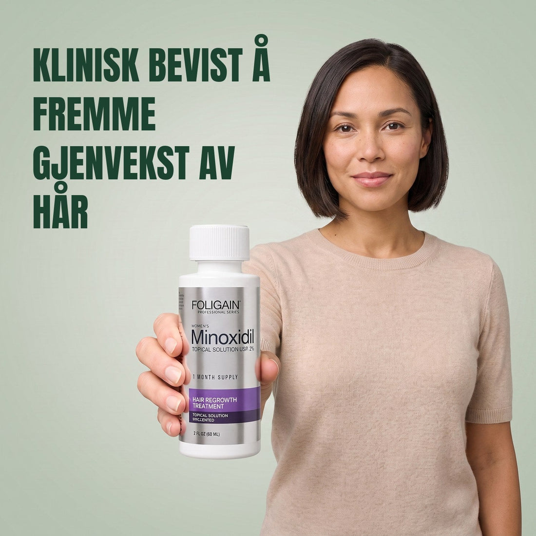 Foligain Minoxidil liniment 2% for kvinner - 12 måneders forbruk — produktemballasje på hvit bakgrunn