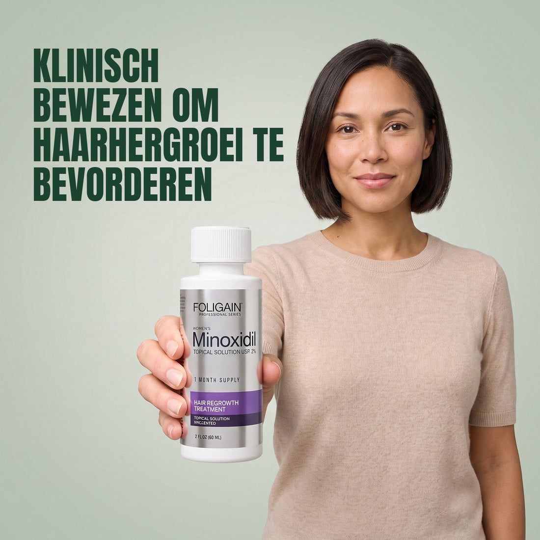 Foligain Minoxidil lotion 2% voor vrouwen - 12 maanden voorraad — productverpakking op een witte achtergrond