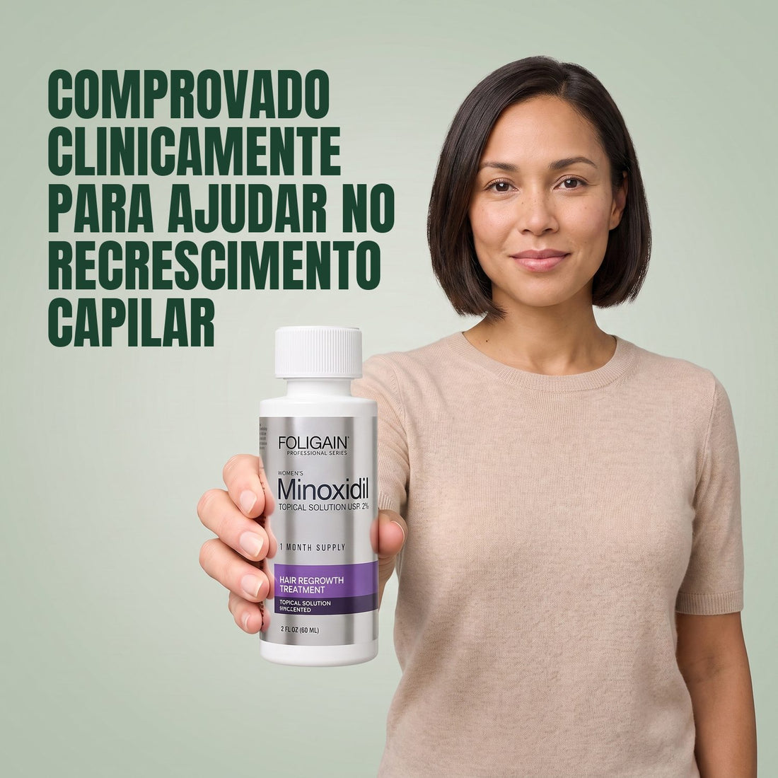 Loção de Minoxidil Foligain 2% para Mulheres - Suprimento para 12 Meses — embalagem do produto em fundo branco