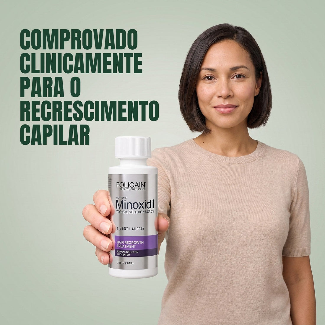 Loção de Minoxidil Foligain 2% para Mulheres - Suprimento para 12 Meses — embalagem do produto em fundo branco