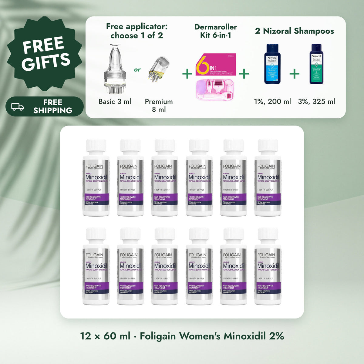 Foligain Women's Minoxidil 2%: Foligain Minoxidil Lotion 2% for Women - 12 Month Supply