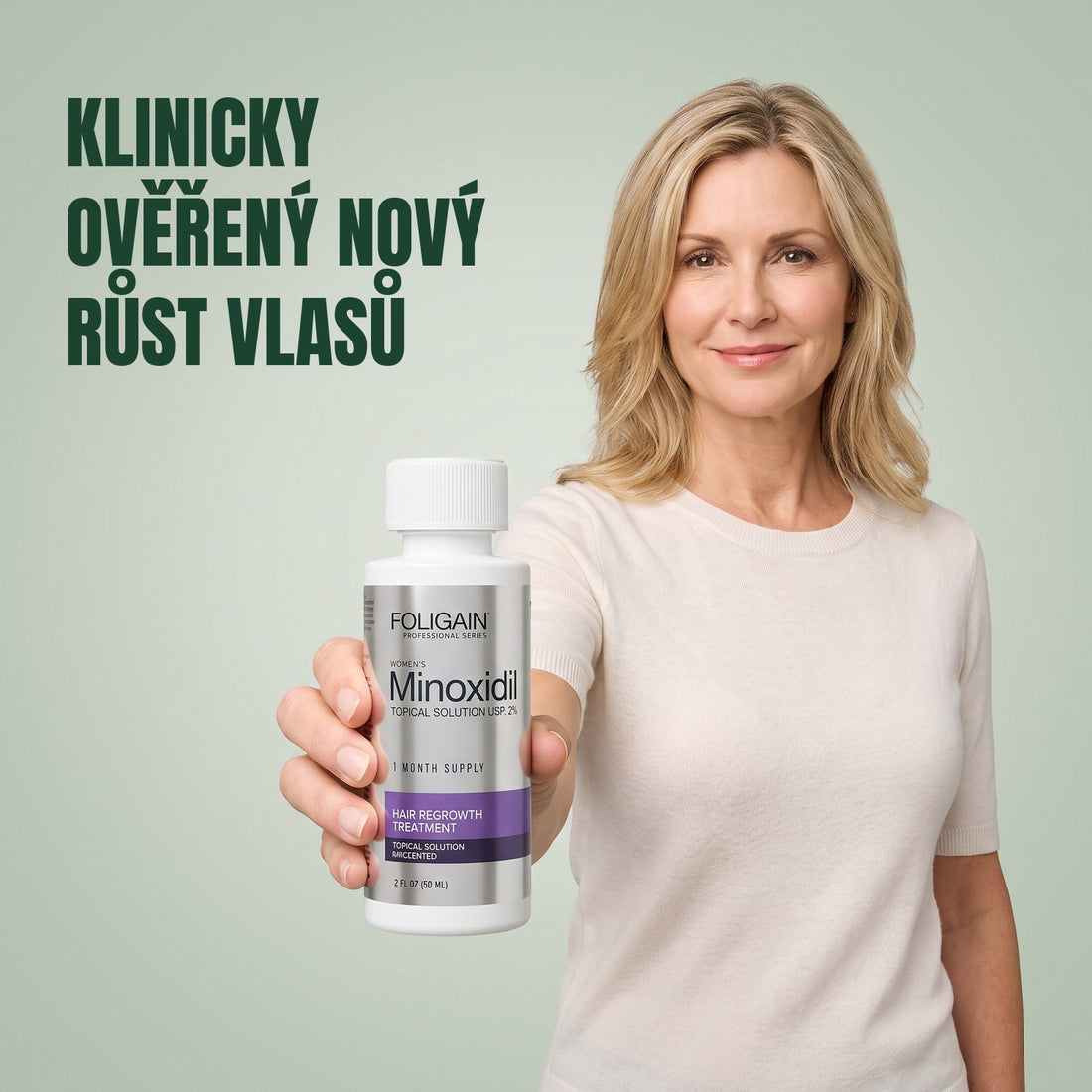 Foligain Minoxidil roztok 2% pro ženy, balení na 3 měsíce se třemi 60ml lahvičkami a kapátkem