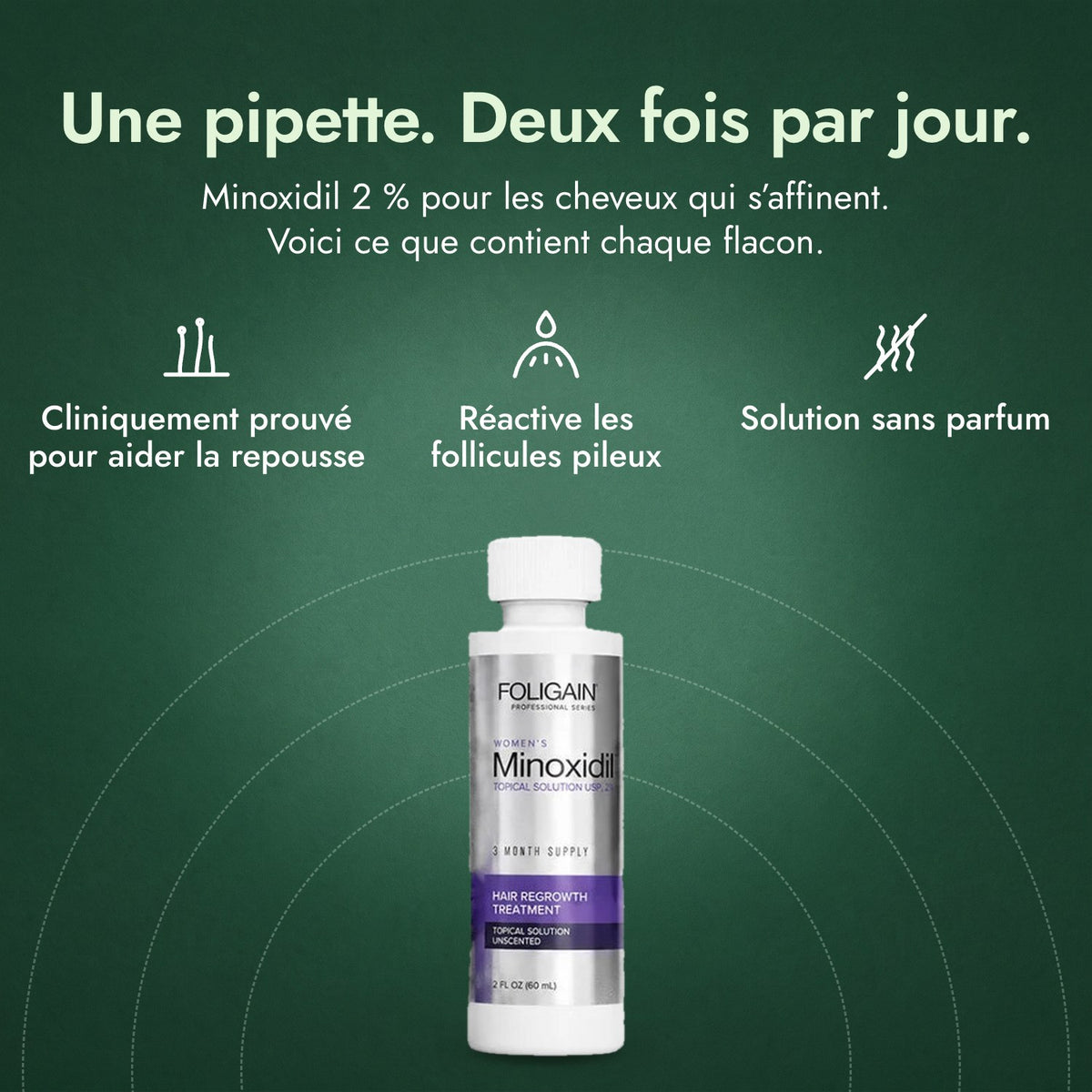 Foligain Minoxidil 2 % pour femmes: Une pipette. Deux fois par jour. Cliniquement prouvé pour aider la repousse, Réactive les follicules pileux, Solution sans parfum