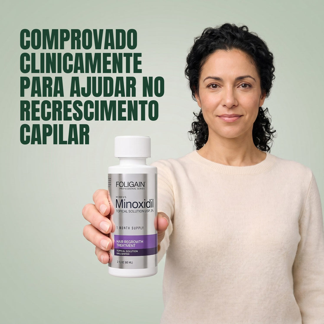 Loção Capilar Foligain Minoxidil 2% para Mulheres - Suprimento para 6 Meses — embalagem do produto em fundo branco