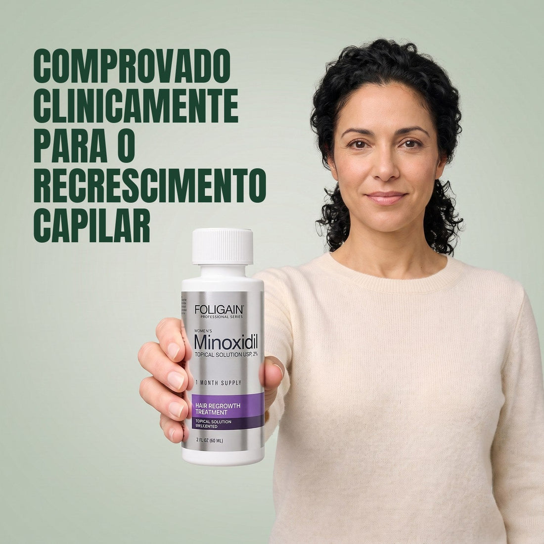 Loção Capilar Foligain Minoxidil 2% para Mulheres - Suprimento para 6 Meses — embalagem do produto em fundo branco