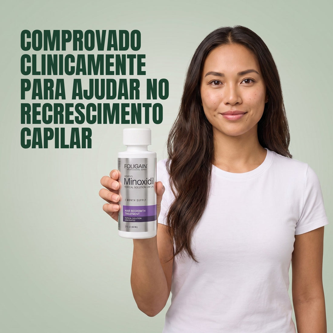 Loção de Minoxidil Foligain 2% para Mulheres - Suprimento para 9 Meses — embalagem do produto em fundo branco