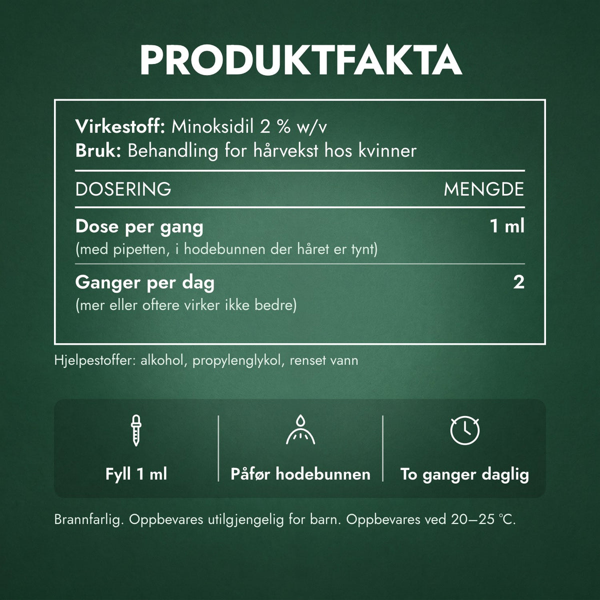 Produktfakta: Foligain minoksidil 2 % for kvinner