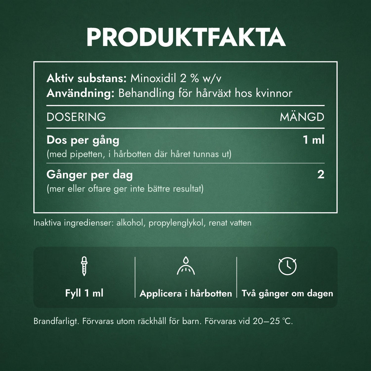 Produktfakta: Foligain Minoxidil 2 % för kvinnor