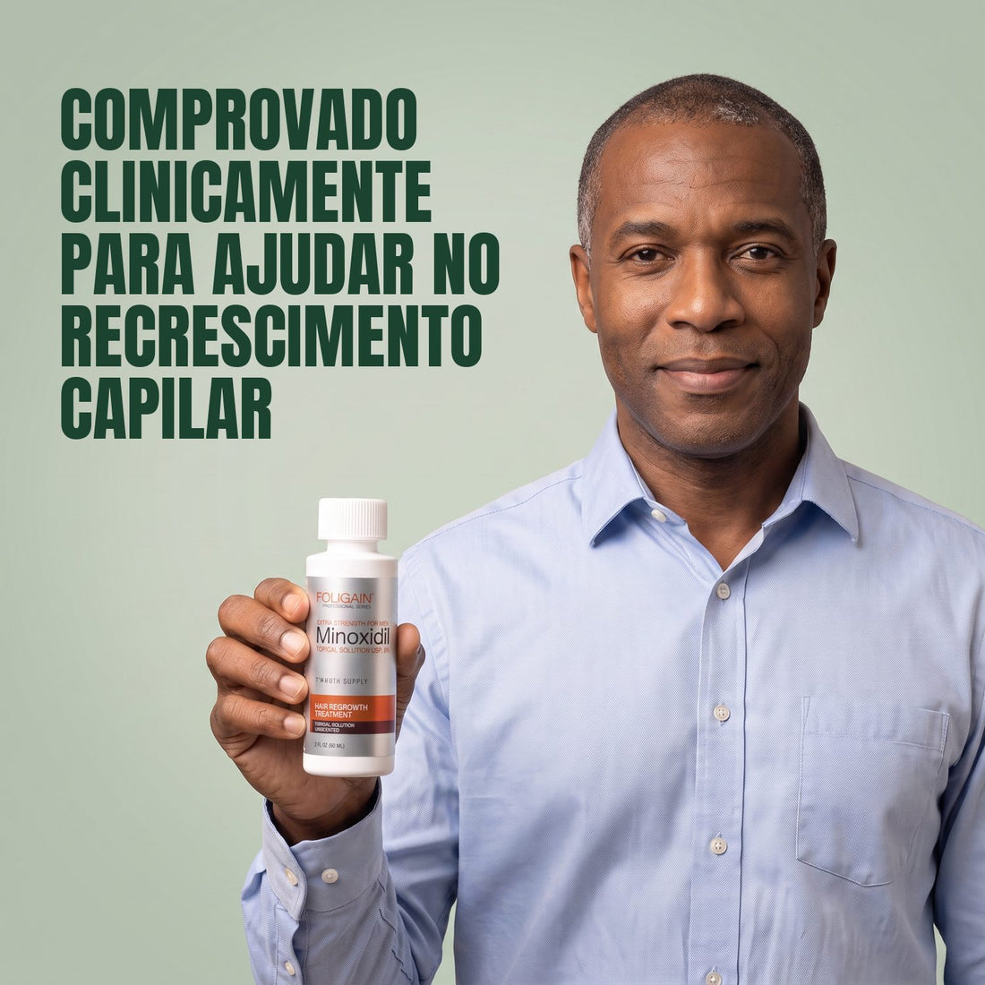 Loção Capilar Foligain Minoxidil 5% para Homens - Suprimento para 12 Meses — embalagem do produto em fundo branco