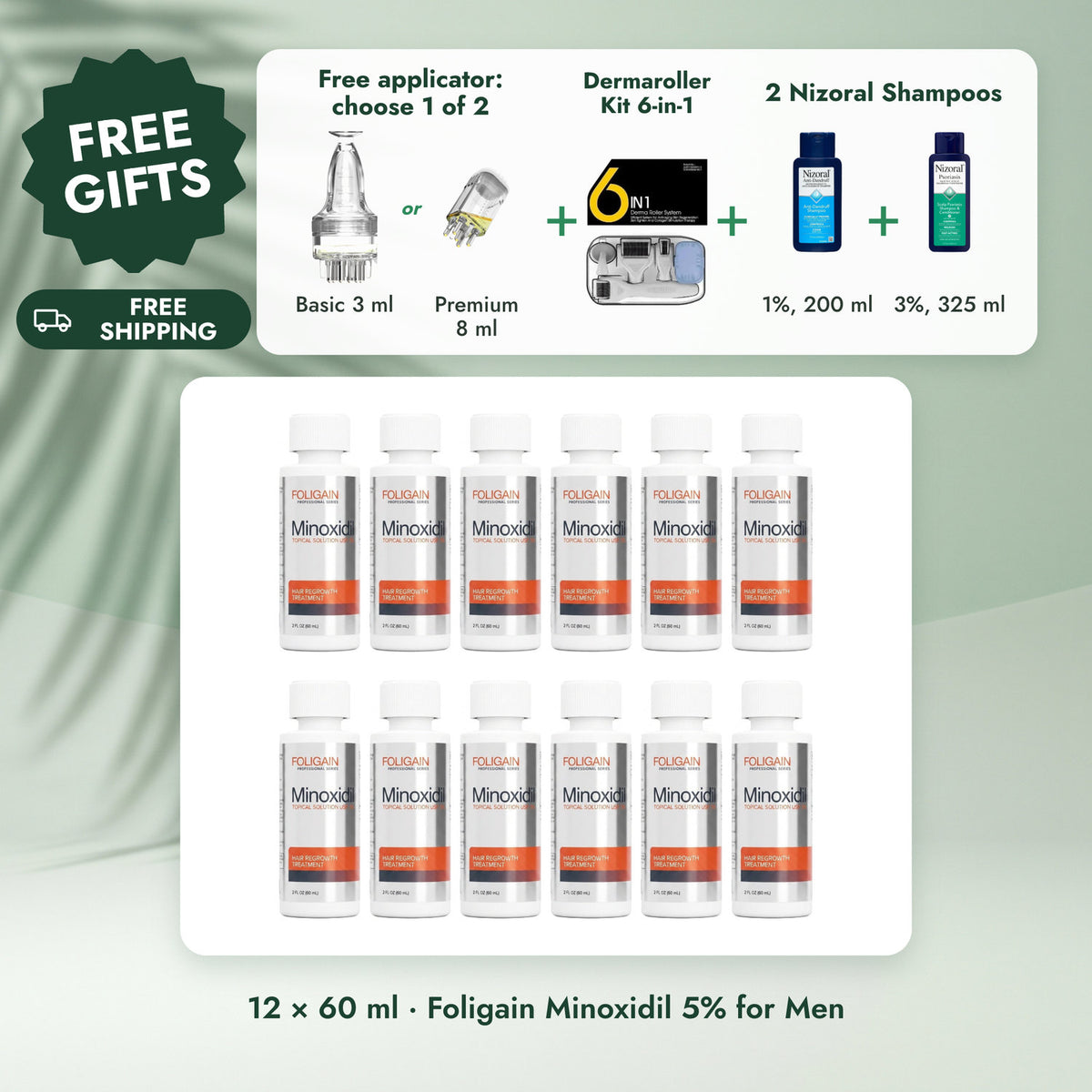 Foligain Minoxidil 5% for Men: Foligain Minoxidil Lotion 5% for Men - 12 Month Supply