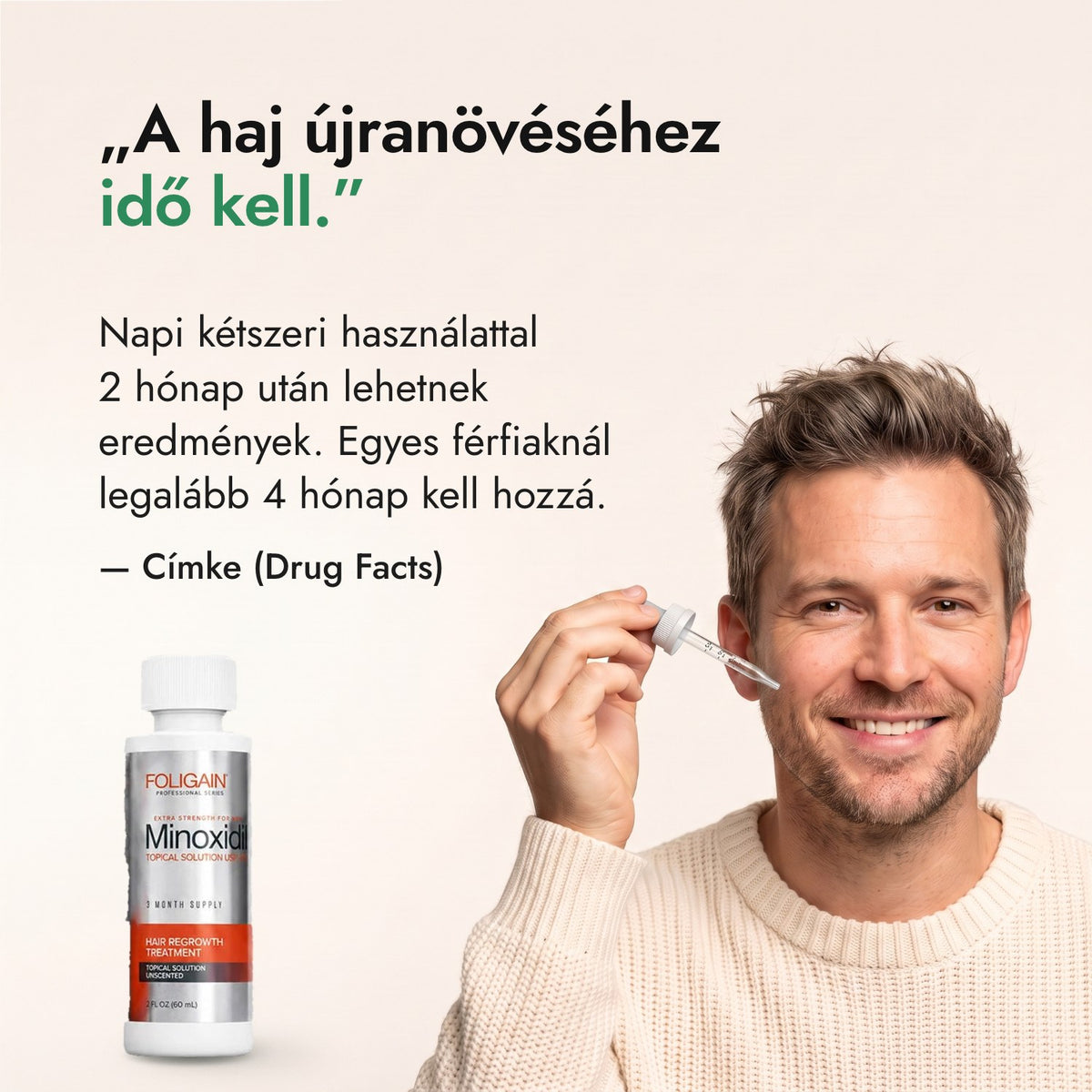A haj újranövéséhez idő kell. — Címke (Drug Facts)