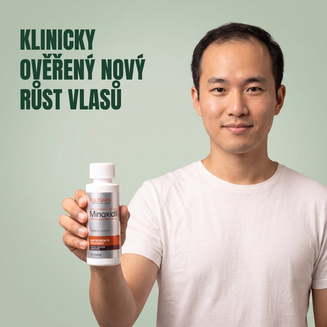 Foligain Minoxidil roztok 5% pro muže – zásoba na 6 měsíců — obal produktu na bílém pozadí