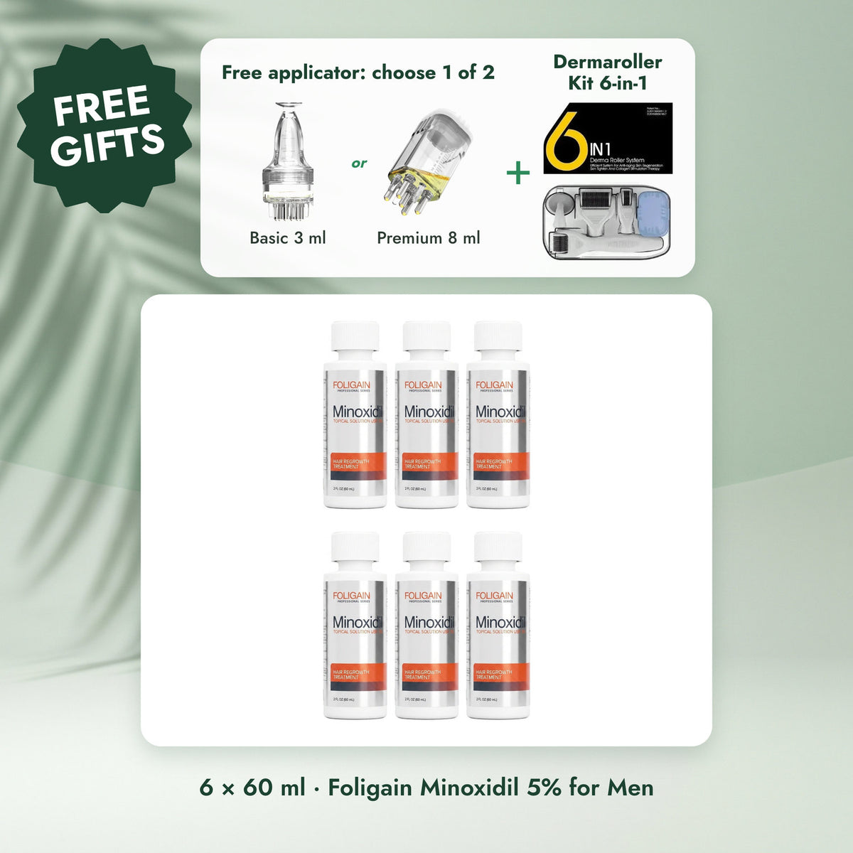 Foligain Minoxidil 5% for Men: Foligain Minoxidil Lotion 5% for Men - 6 Month Supply