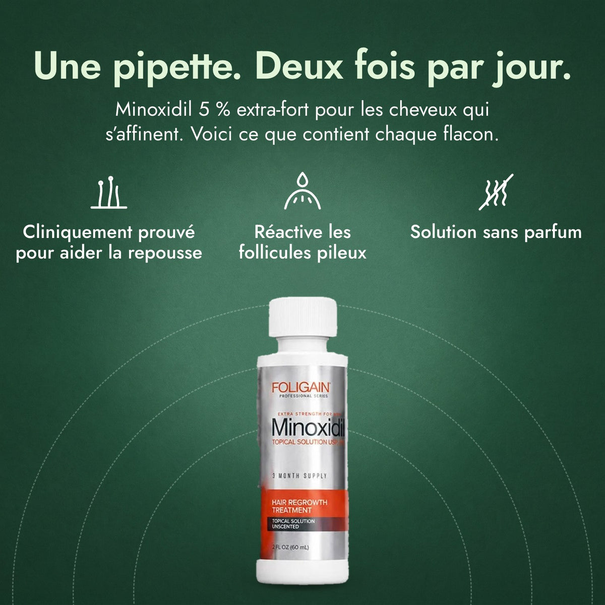 Foligain Minoxidil 5 % pour hommes: Une pipette. Deux fois par jour. Cliniquement prouvé pour aider la repousse, Réactive les follicules pileux, Solution sans parfum