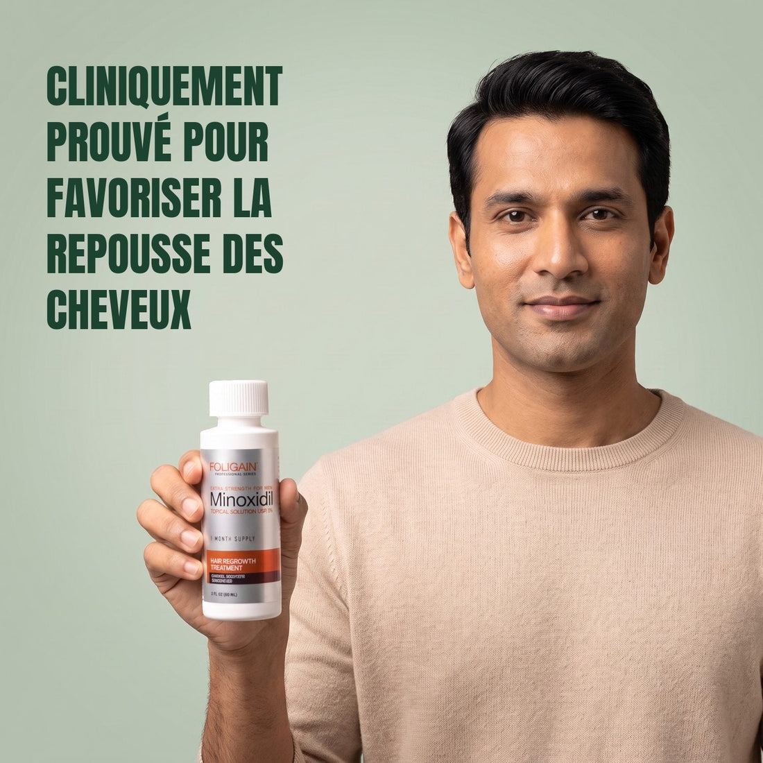 Lotion Foligain Minoxidil 5% pour hommes - réserve de 9 mois — emballage du produit sur fond blanc