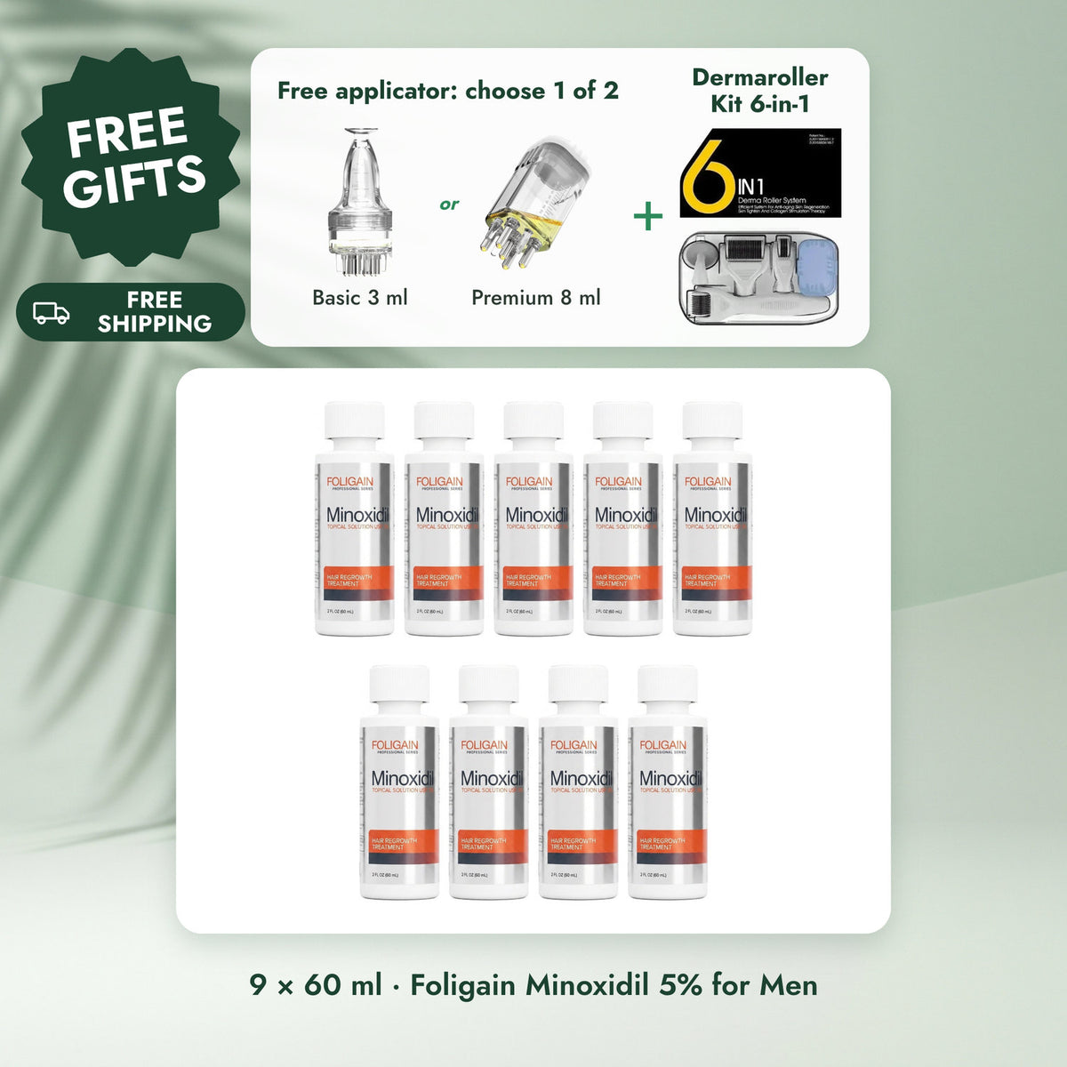 Foligain Minoxidil 5% for Men: Foligain Minoxidil Lotion 5% for Men - 9 Month Supply