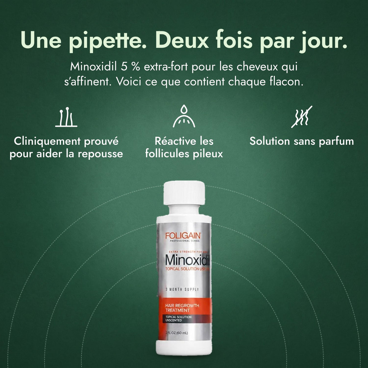 Foligain Minoxidil 5 % pour hommes: Une pipette. Deux fois par jour. Cliniquement prouvé pour aider la repousse, Réactive les follicules pileux, Solution sans parfum