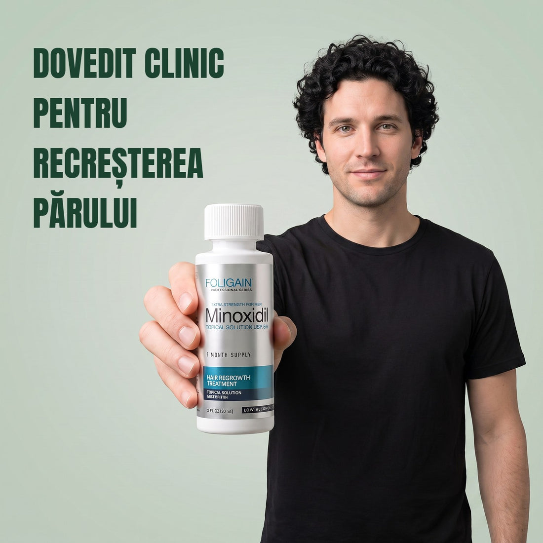 Foligain Minoxidil Loțiune 5% pentru bărbați - piele sensibilă - rezervă pentru 12 luni — ambalaj produs pe fundal alb