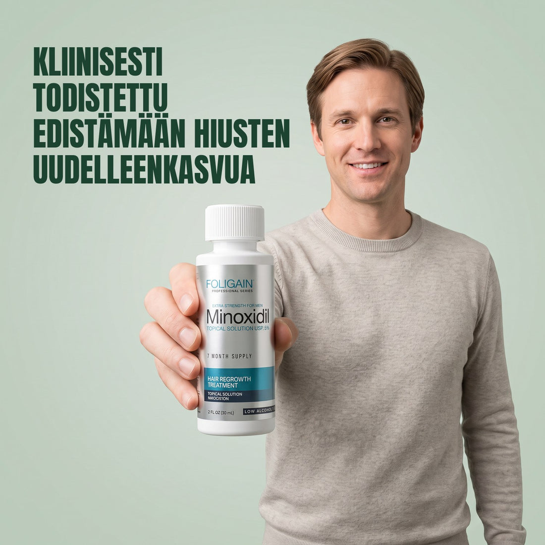 Foligain Minoxidil-liuos 5 % miehille - herkälle iholle
