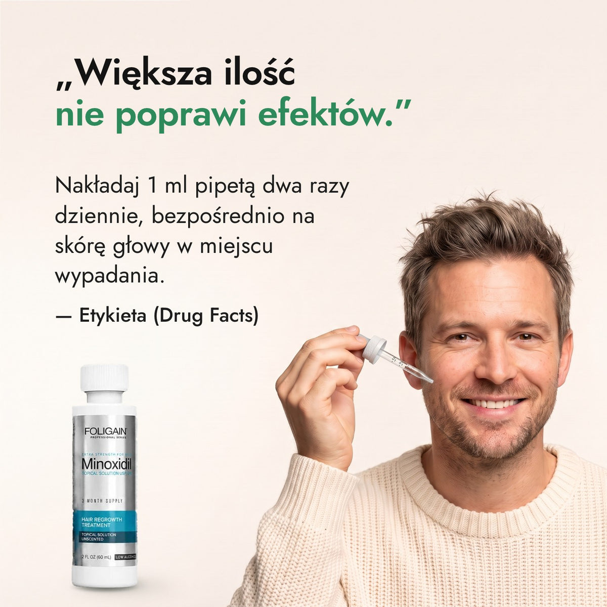 Większa ilość nie poprawi efektów. — Etykieta (Drug Facts)