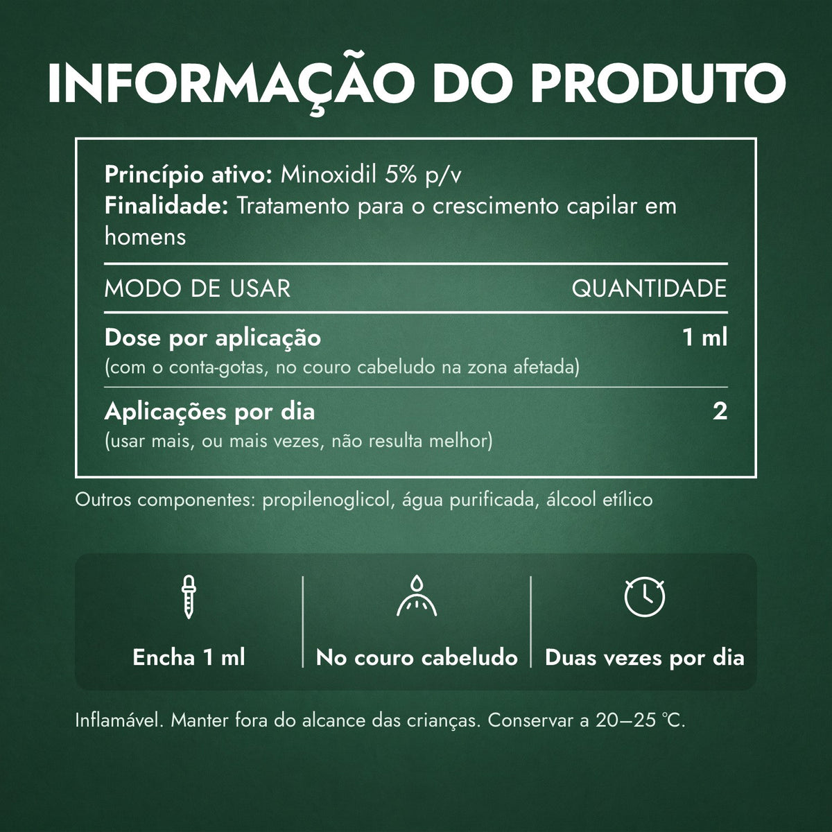 Informação do produto: Foligain Minoxidil 5% Baixo Teor de Álcool para Homem