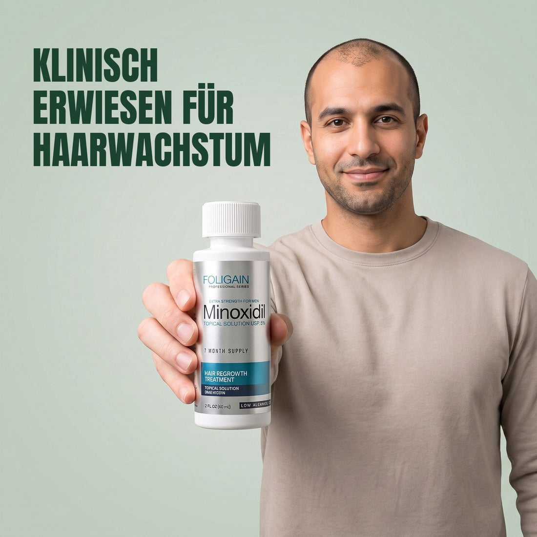 Foligain Minoxidil Lotion 5% for Men - Sensitive Skin - 6 Month Supply — product packaging on white background