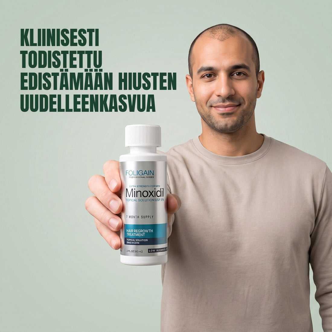 Foligain Minoxidil Lotion 5% for Men - Sensitive Skin - 6 Month Supply — product packaging on white background