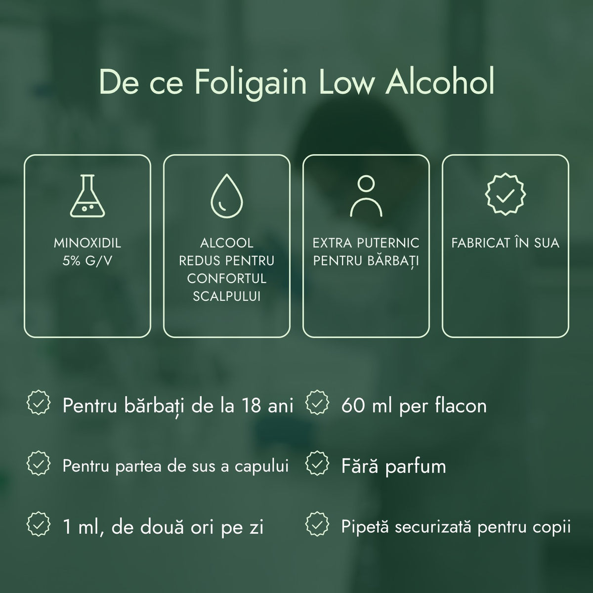 De ce Foligain Low Alcohol: Minoxidil 5% g/v, Alcool redus pentru confortul scalpului, Extra puternic pentru bărbați, Fabricat în SUA