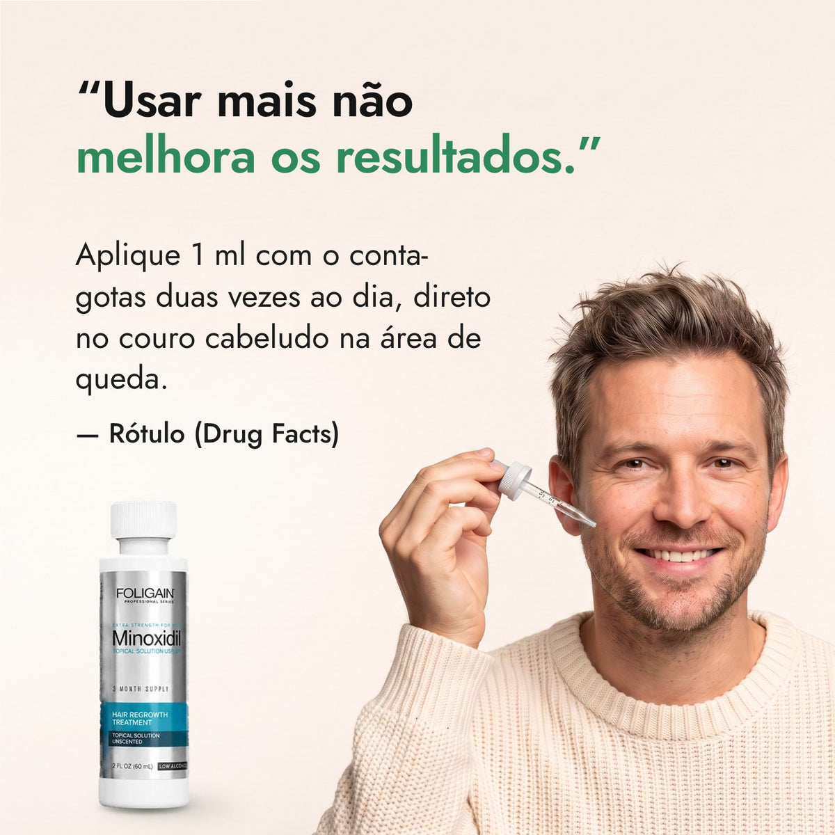 Usar mais não melhora os resultados. — Rótulo (Drug Facts)