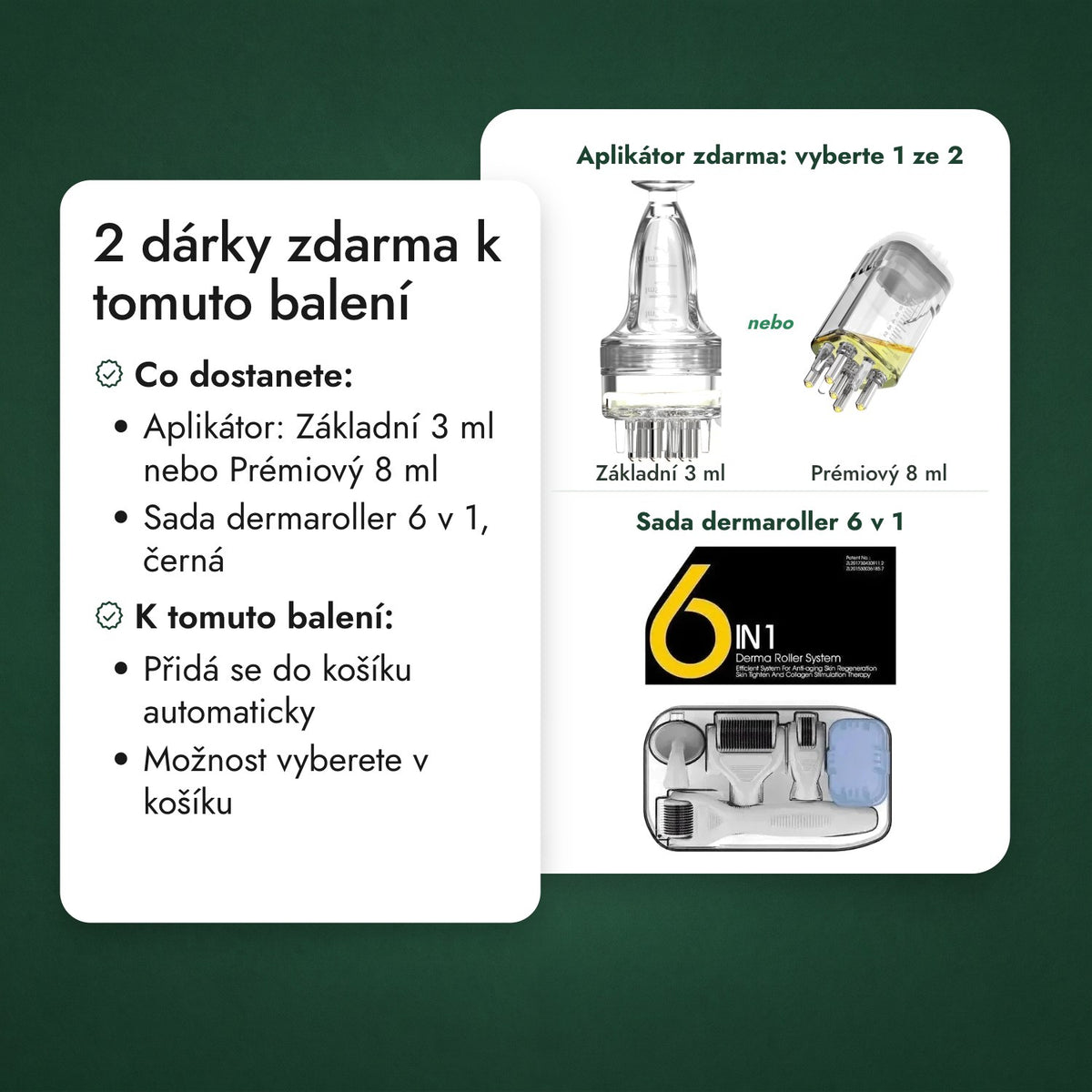 2 dárky zdarma k tomuto balení: Aplikátor zdarma: vyberte 1 ze 2, Sada dermaroller 6 v 1