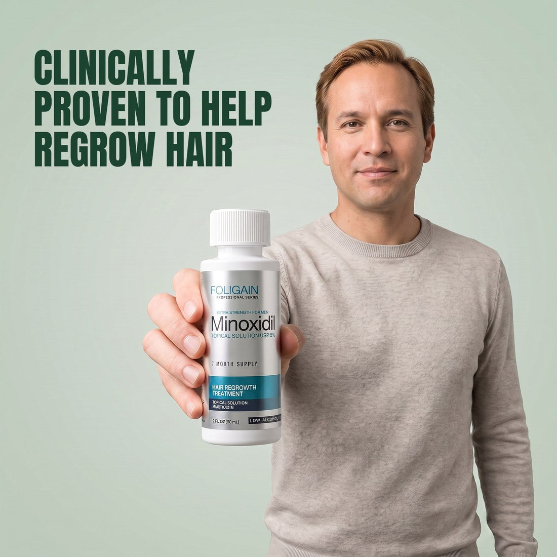 Foligain Minoxidil Lotion 5% for Men - Sensitive Skin - 9 Month Supply — product packaging on white background